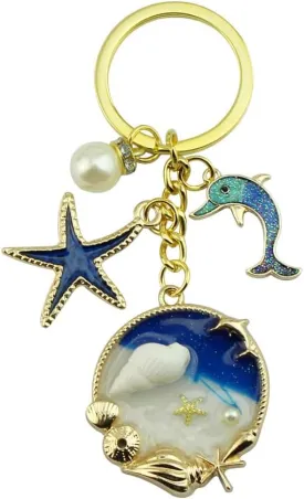 Keychain, Blue Ocean Keychain, Starfish Dolphin Shell Creative Keyring, Exquisite Birthday Gifts for Women