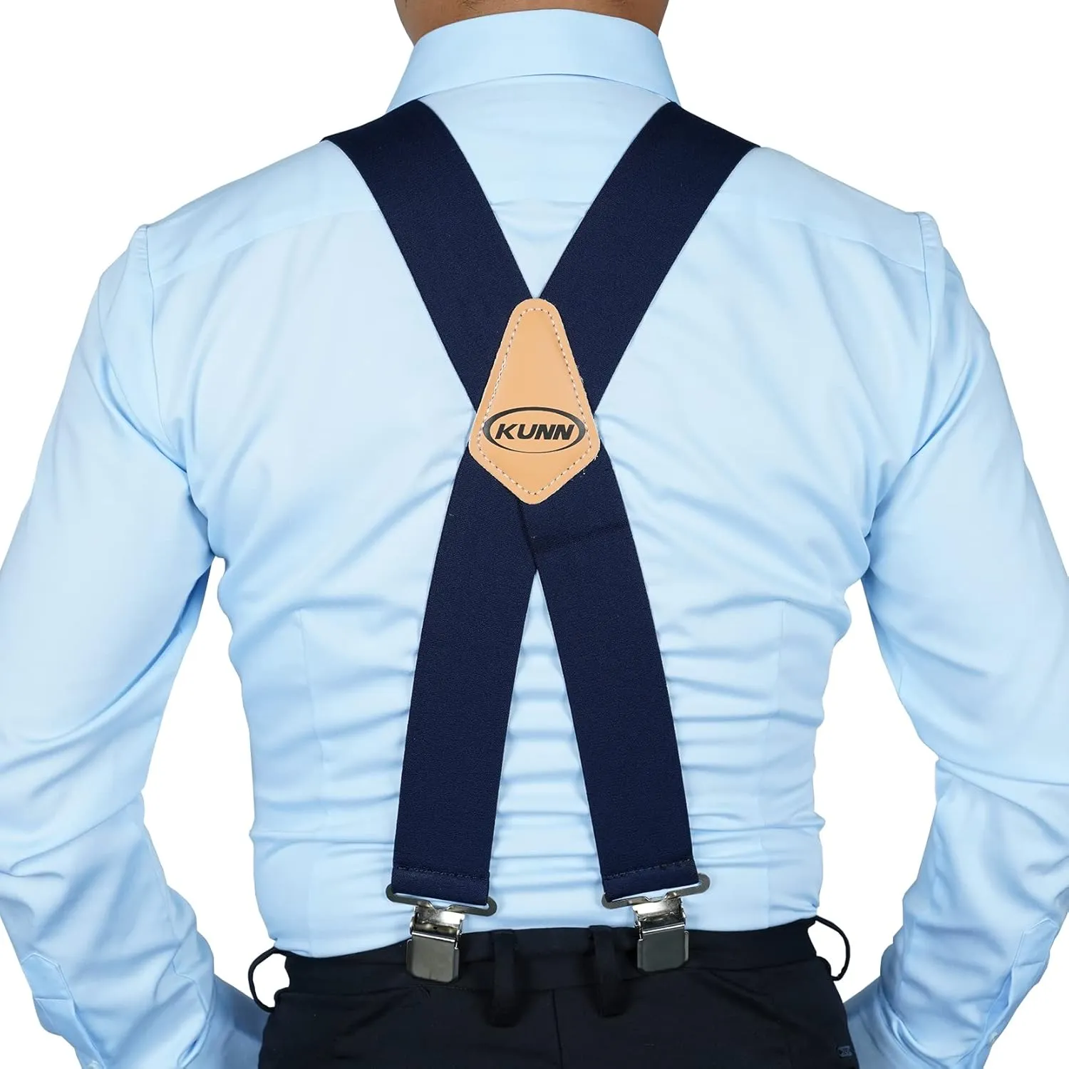 KUNN Mens Suspenders X-Back 2 Inch Wide Elastic Suspender Heavy Duty Clips Work Suspenders