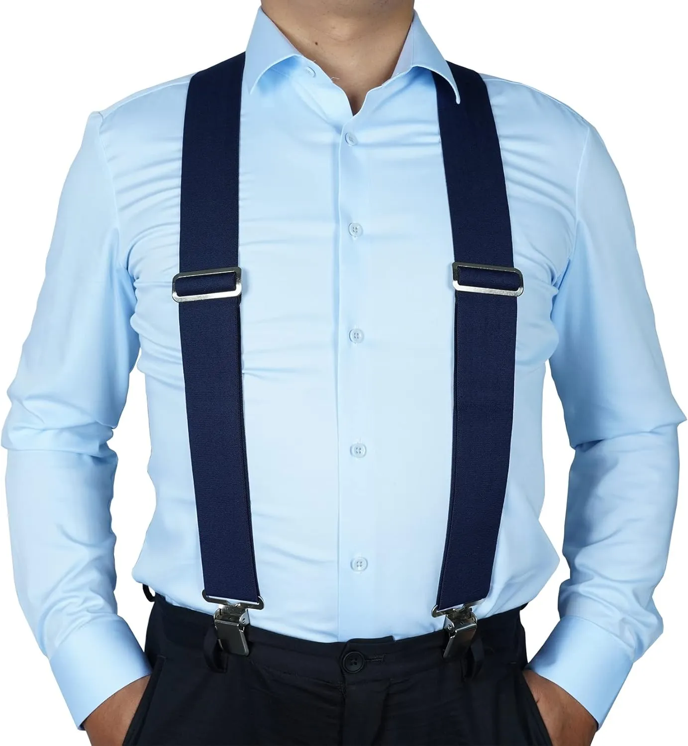 KUNN Mens Suspenders X-Back 2 Inch Wide Elastic Suspender Heavy Duty Clips Work Suspenders