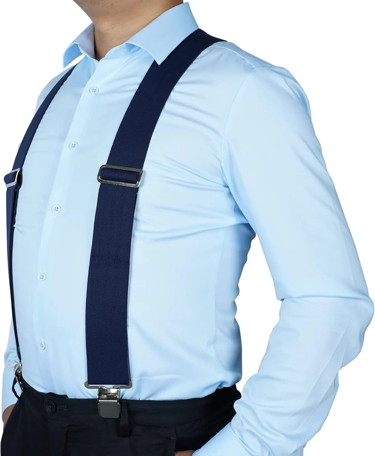KUNN Mens Suspenders X-Back 2 Inch Wide Elastic Suspender Heavy Duty Clips Work Suspenders
