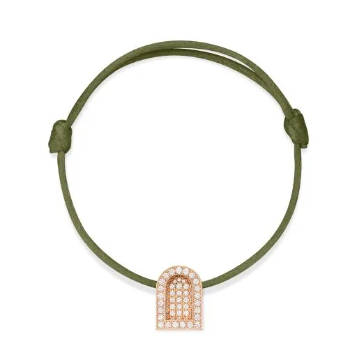 L'Arc Voyage Charm GM, 18k Rose Gold with Colisée Diamonds on Silk Cord