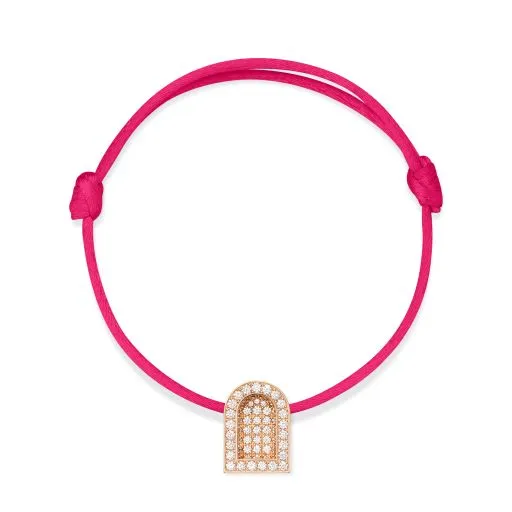 L'Arc Voyage Charm GM, 18k Rose Gold with Colisée Diamonds on Silk Cord