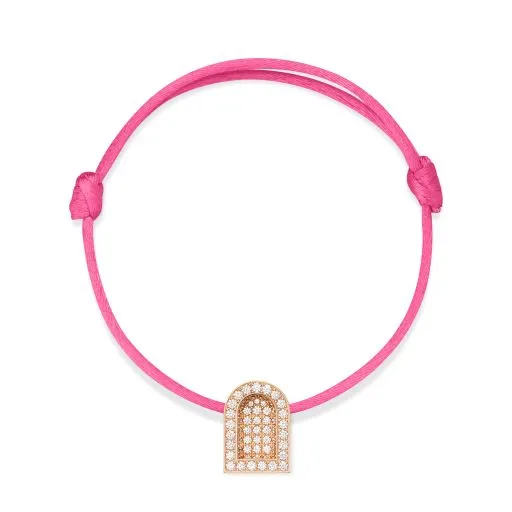 L'Arc Voyage Charm GM, 18k Rose Gold with Colisée Diamonds on Silk Cord
