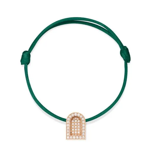 L'Arc Voyage Charm GM, 18k Rose Gold with Colisée Diamonds on Silk Cord