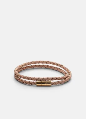 Leather Bracelet | 2 rows | 4mm | Gold | Natural