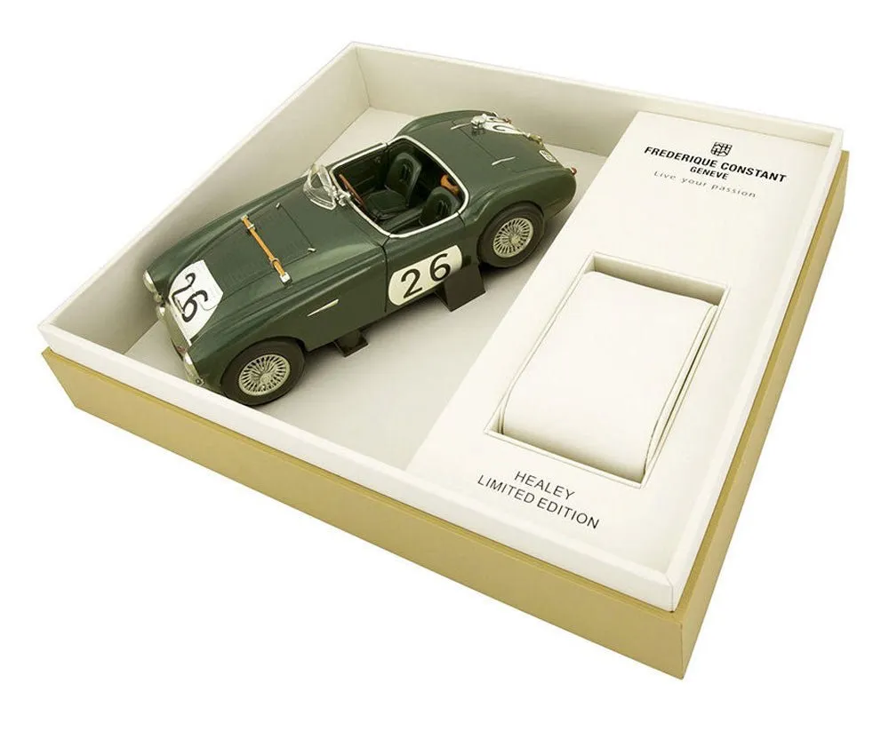 Limited Edition Frederique Constant Vintage Rally Healey Chronograph Automatic Rose Gold Tone Steel Blue Dial Blue Leather Mens Watch FC-397HN5B4