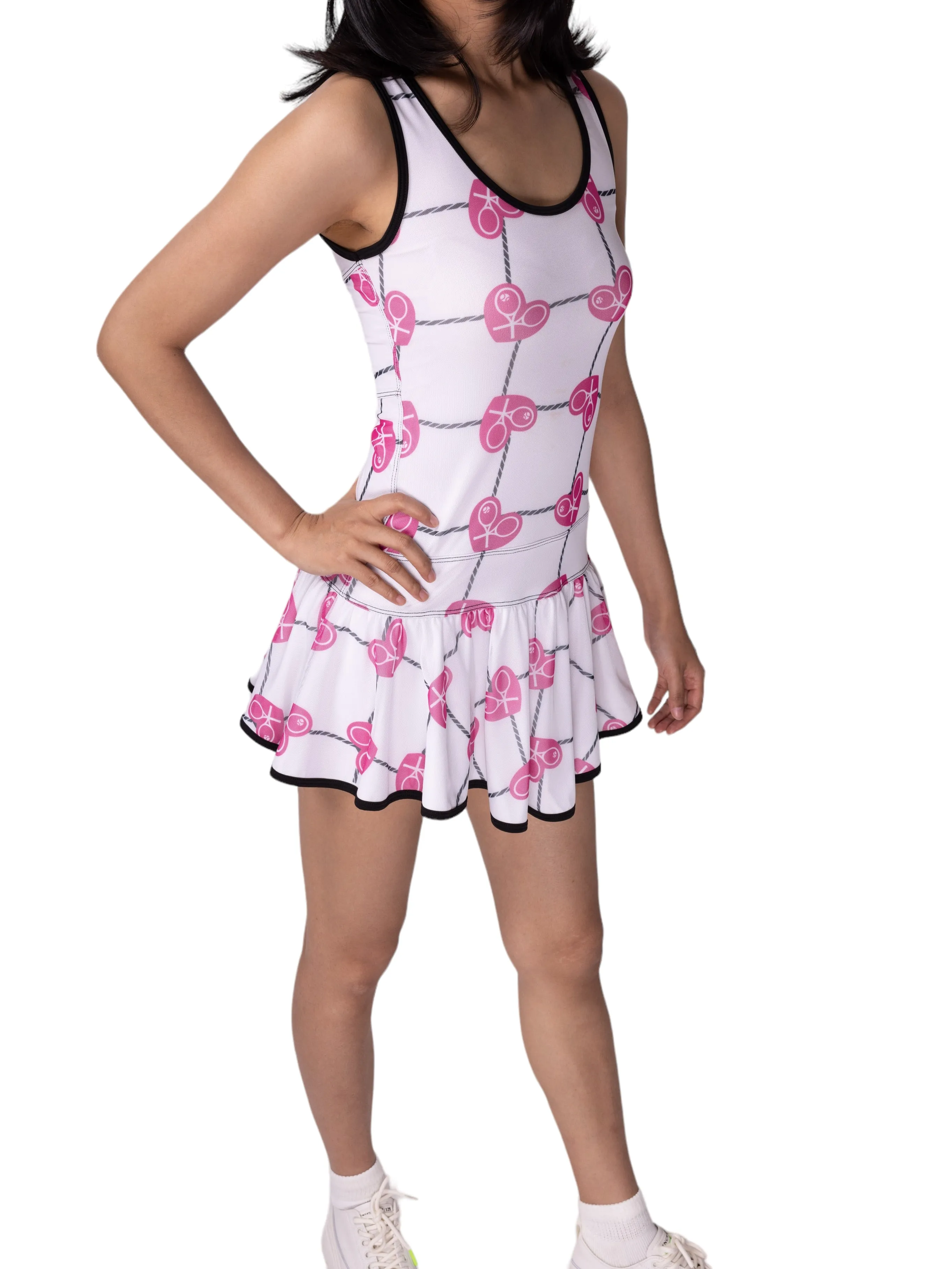 Limited Sandra Mee Court To Cocktails Tennis Dress Pink Hearts & Net
