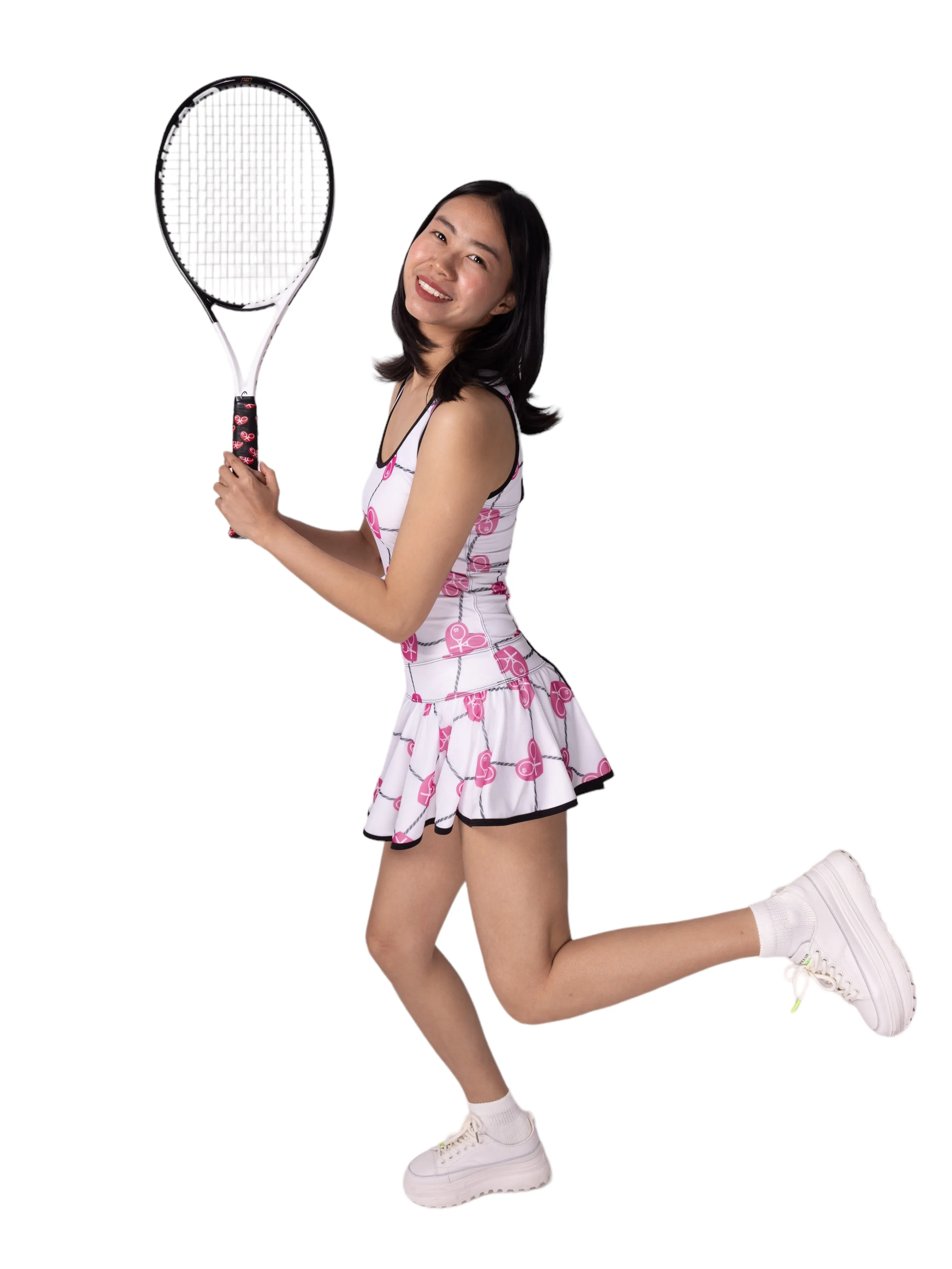 Limited Sandra Mee Court To Cocktails Tennis Dress Pink Hearts & Net