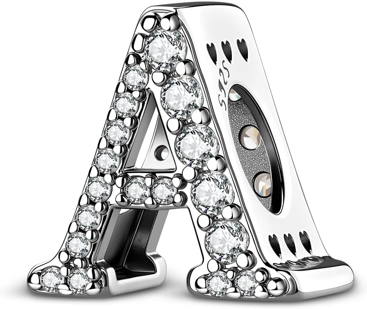 LNQOBU A~Z Alphabet Charm Letter Beads 925 Sterling Silver with Cubic Stones,Minimalist style Charms fits Pandora Bracelets & Necklace Womens Jewelry Gift