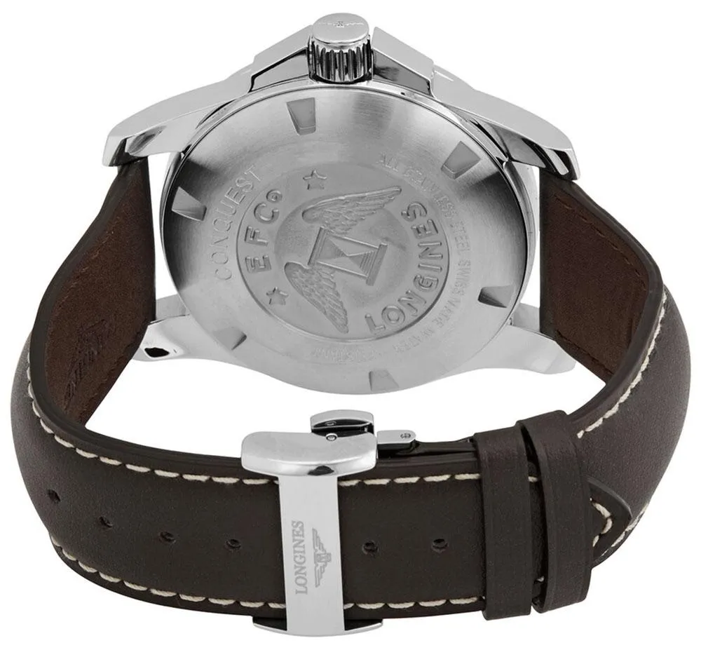 Longines Conquest Automatic Stainless Steel Brown Leather Strap Silver Dial Date Mens Watch L3.778.4.76.5