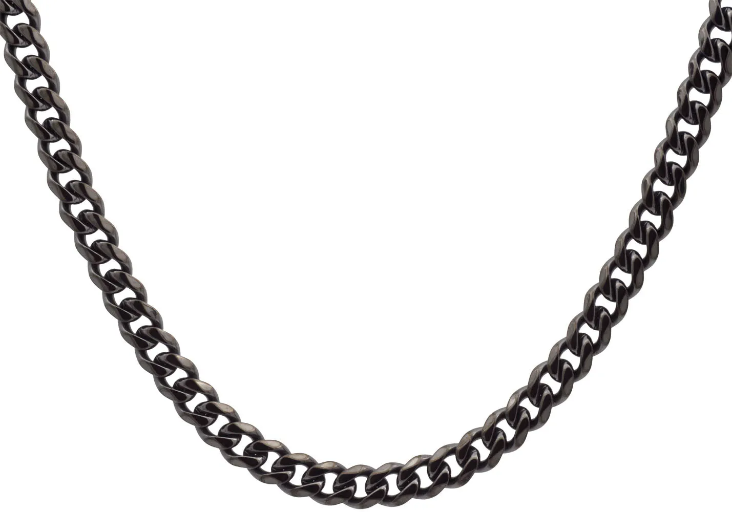 Mens 7mm Gun Metal Stainless Steel Curb Link Chain Necklace