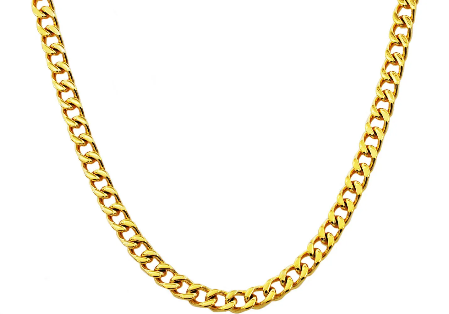 Mens 8mm Gold Stainless Steel Curb Link Chain Necklace