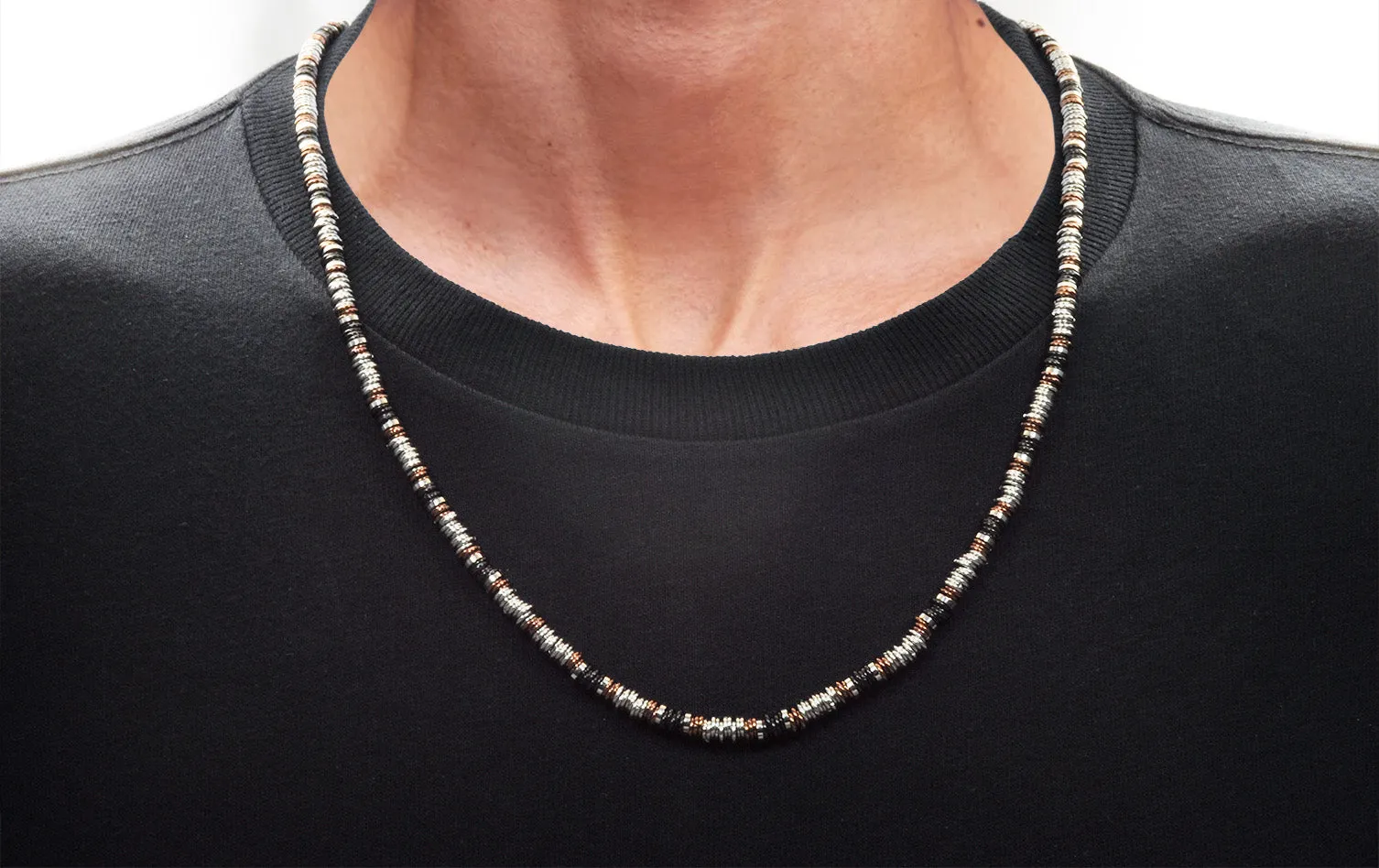 Mens Chocolate And Black Stainless Steel Link Chain Necklace