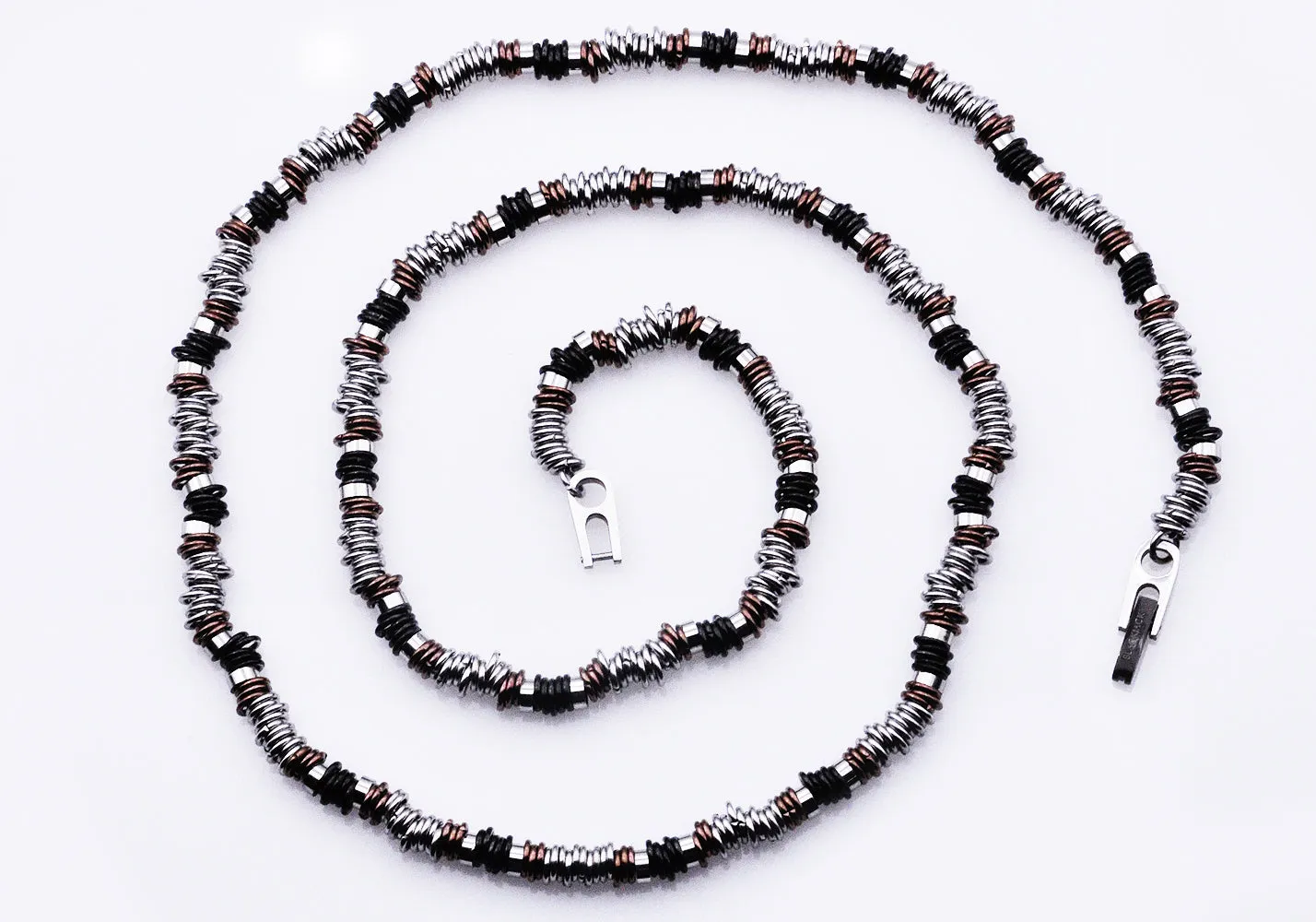 Mens Chocolate And Black Stainless Steel Link Chain Necklace