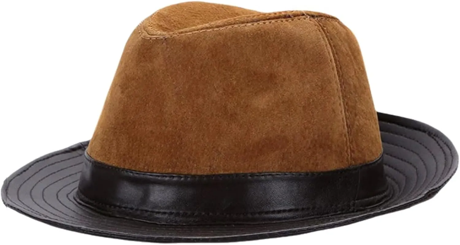 Mens Classic Trilby Cap Leather Fedora Hat Gentleman Jazz Hat for Wedding,Night Parties,Unisex