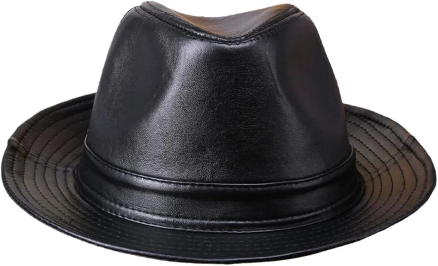 Mens Classic Trilby Cap Leather Fedora Hat Gentleman Jazz Hat for Wedding,Night Parties,Unisex