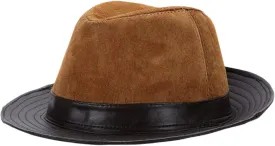 Mens Classic Trilby Cap Leather Fedora Hat Gentleman Jazz Hat for Wedding,Night Parties,Unisex