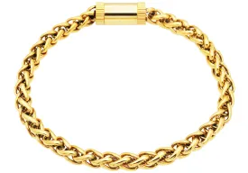 Mens Gold Plated Stainless Steel Wheat Link Chain Bracelet With Magnetic Clasp