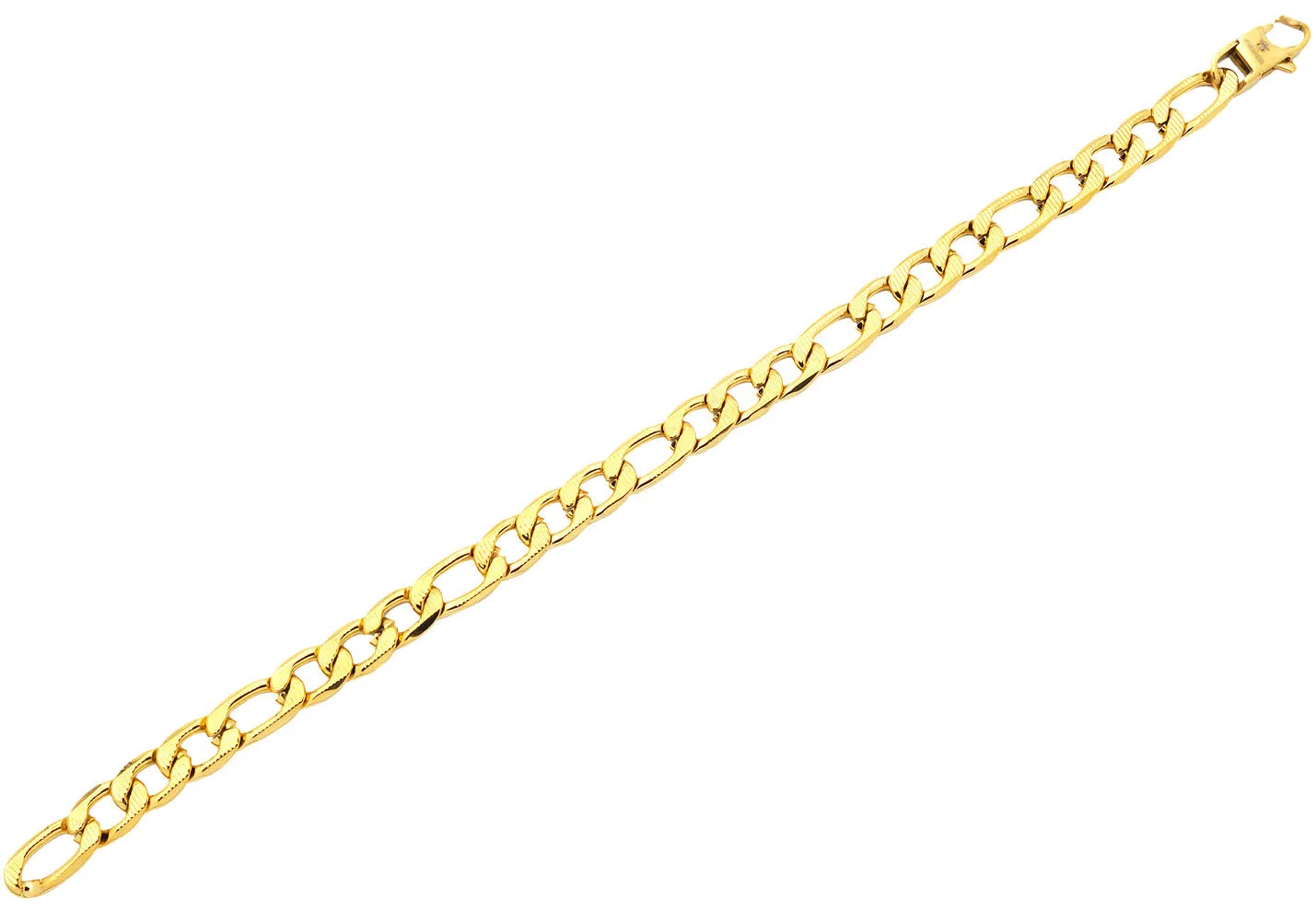 Mens Gold Plated Textured Stainless Steel Figaro Link Chain Bracelet