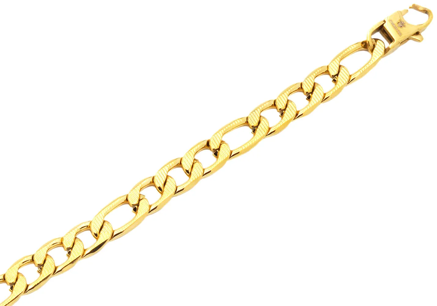 Mens Gold Plated Textured Stainless Steel Figaro Link Chain Bracelet