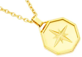 Men's Gold Stainless Steel Compass Pendant With 24" Anchor Chain