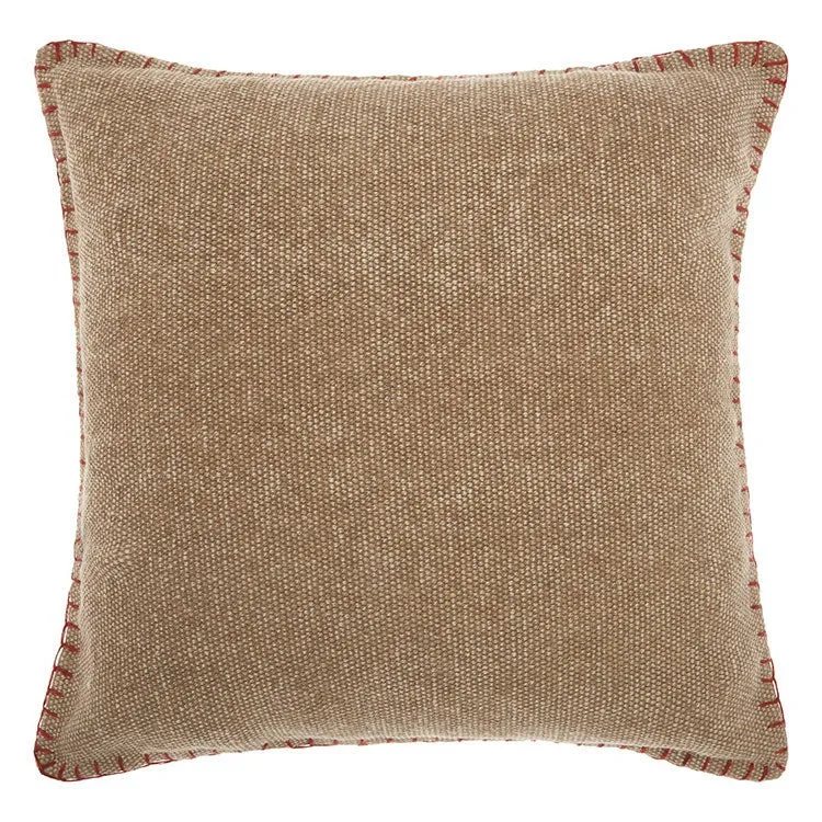 Mina Victory Life Styles Stitched Border Beige 20" x 20" Throw Pillow
