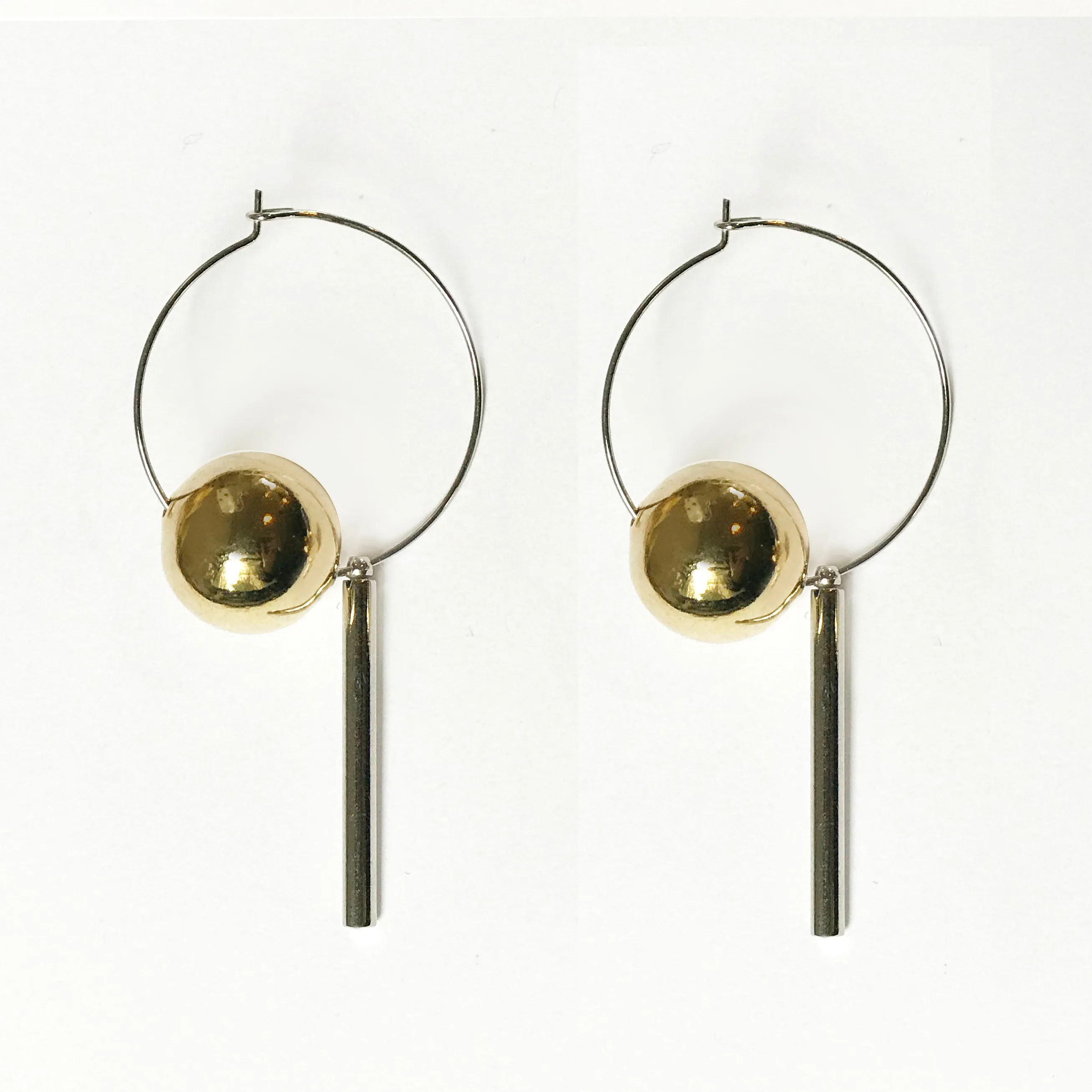 MIXED METAL HOOPS ~ SILVER [ Gold Bead Charms ]