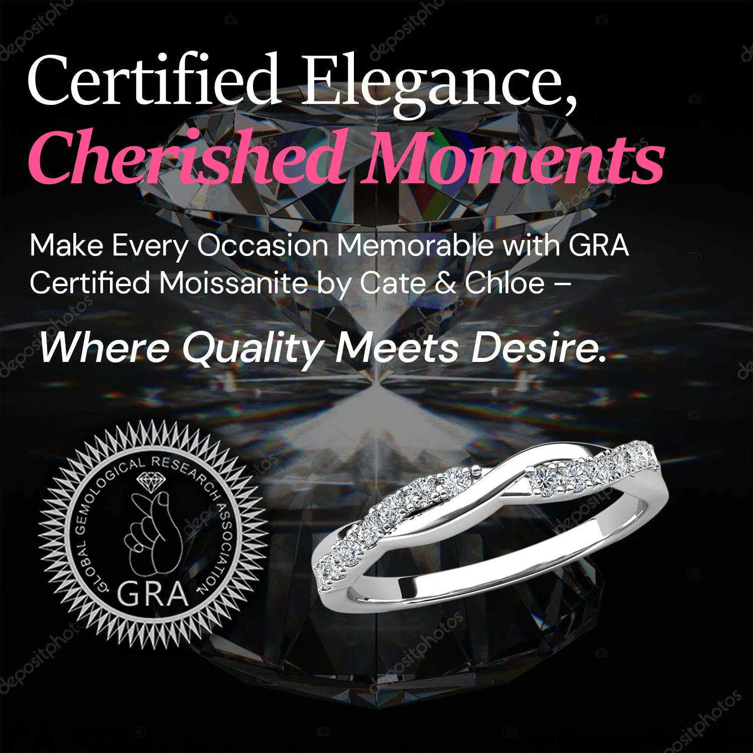 Moissanite by Cate & Chloe Avery Sterling Silver Ring with Moissanite Crystals