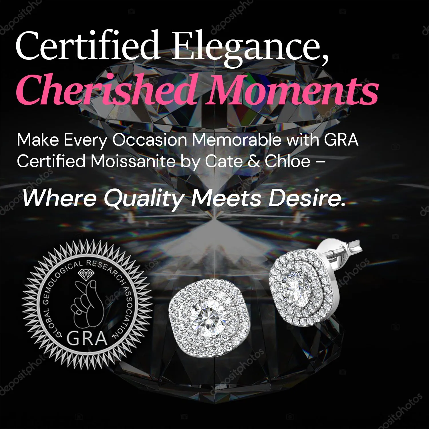 Moissanite by Cate & Chloe Lucy Sterling Silver Stud Earrings with Moissanite Crystals