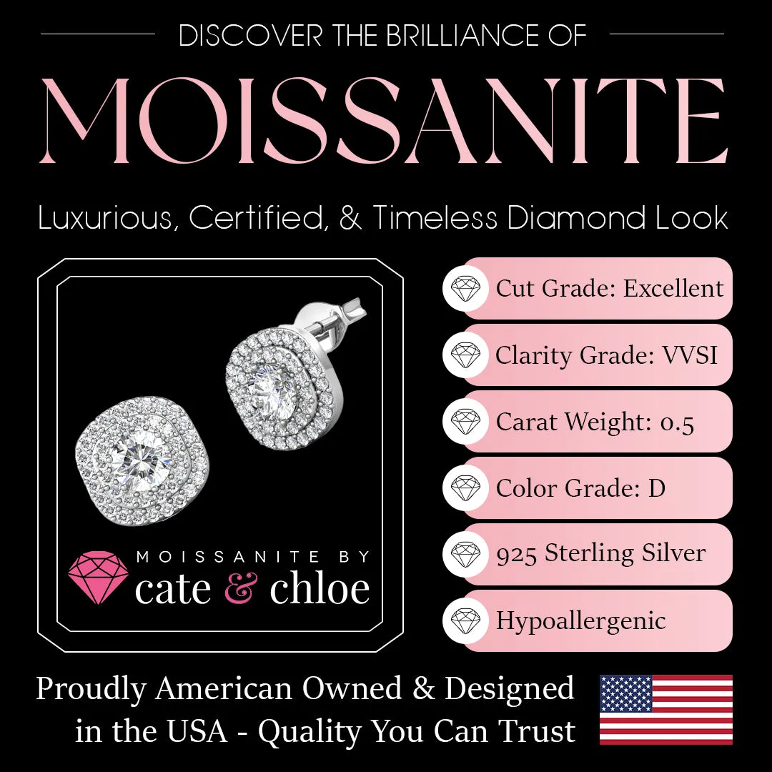 Moissanite by Cate & Chloe Lucy Sterling Silver Stud Earrings with Moissanite Crystals
