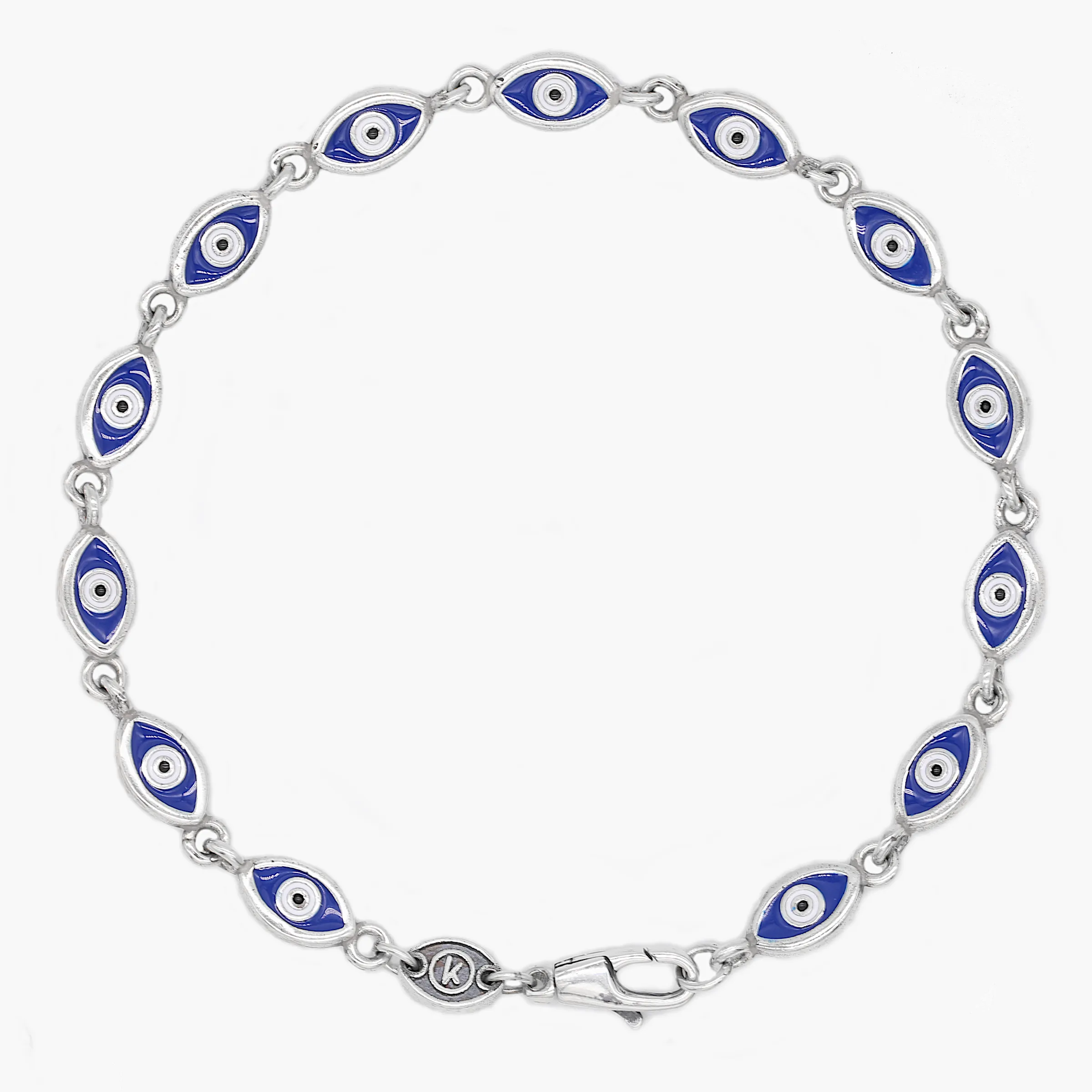 Multi Enamelled Evil Eye Sterling Silver Bracelet