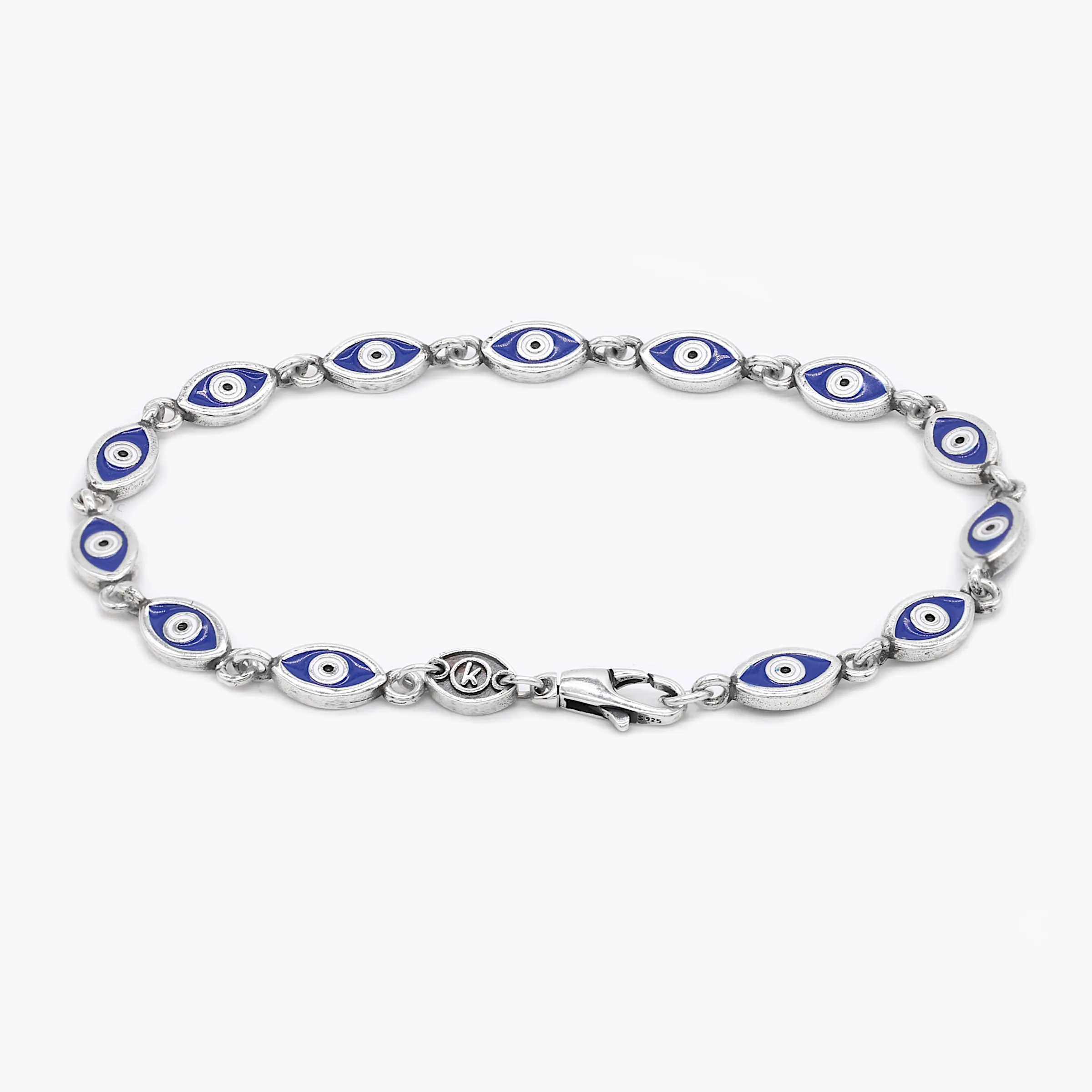Multi Enamelled Evil Eye Sterling Silver Bracelet