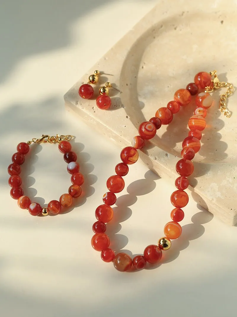 Natural Red Onyx Beaded Bracelet