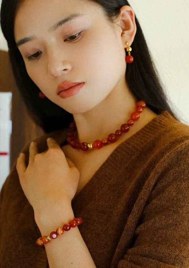 Natural Red Onyx Beaded Bracelet
