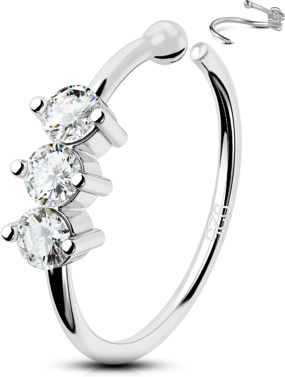 OUFER 925 Sterling Silver Nose Ring Hoop, 20G Nostril Piercing Jewelry, Clear CZ Nose Rings, Nose Piercing Jewelry, Cartilage Earring For Women Men Gift (Silver-8mm)