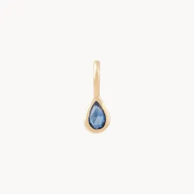 pear blue sapphire september mood birthstone charm - 10k yellow gold , blue sapphire