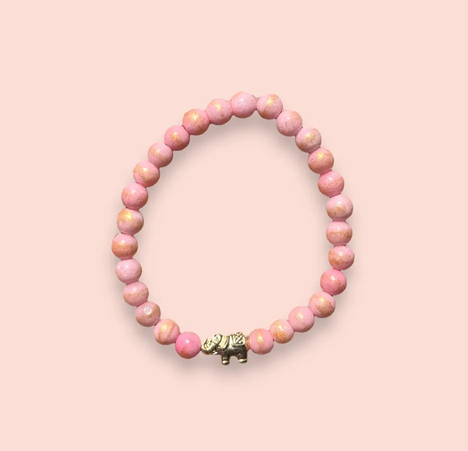 Pink & gold marble elephant charm bracelet with inspirational courage/ strength/ bravery quote card!