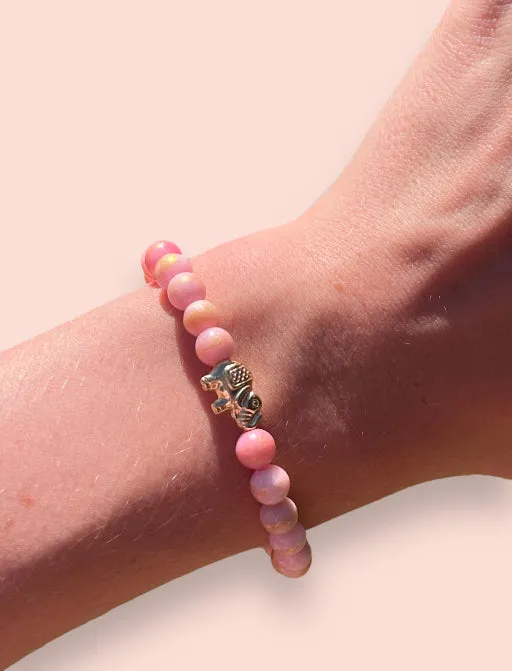 Pink & gold marble elephant charm bracelet with inspirational courage/ strength/ bravery quote card!