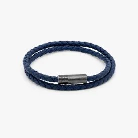 Pop Rigato Double Wrap Leather Bracelet In Navy With Black Ruthenium Silver