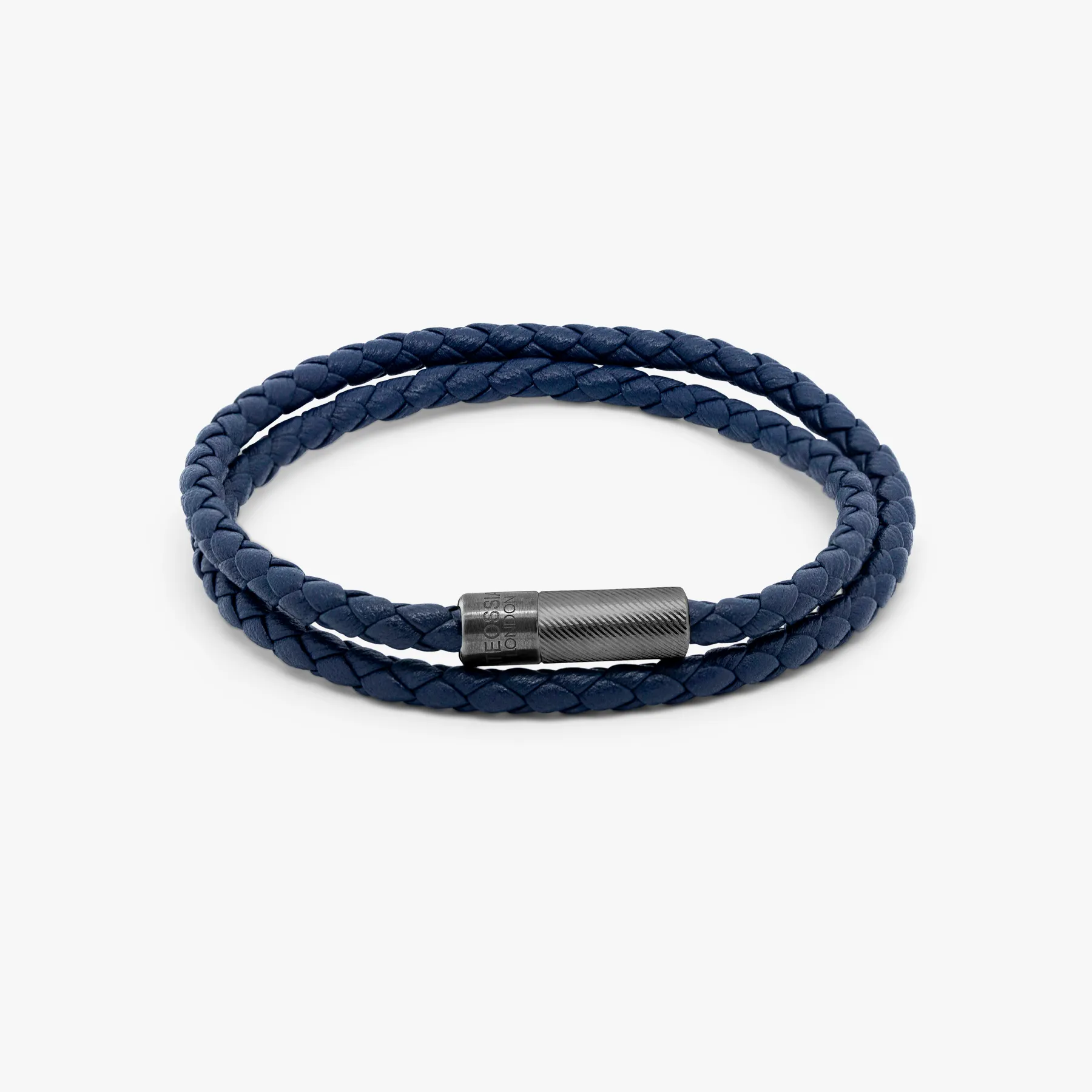 Pop Rigato Double Wrap Leather Bracelet In Navy With Black Ruthenium Silver