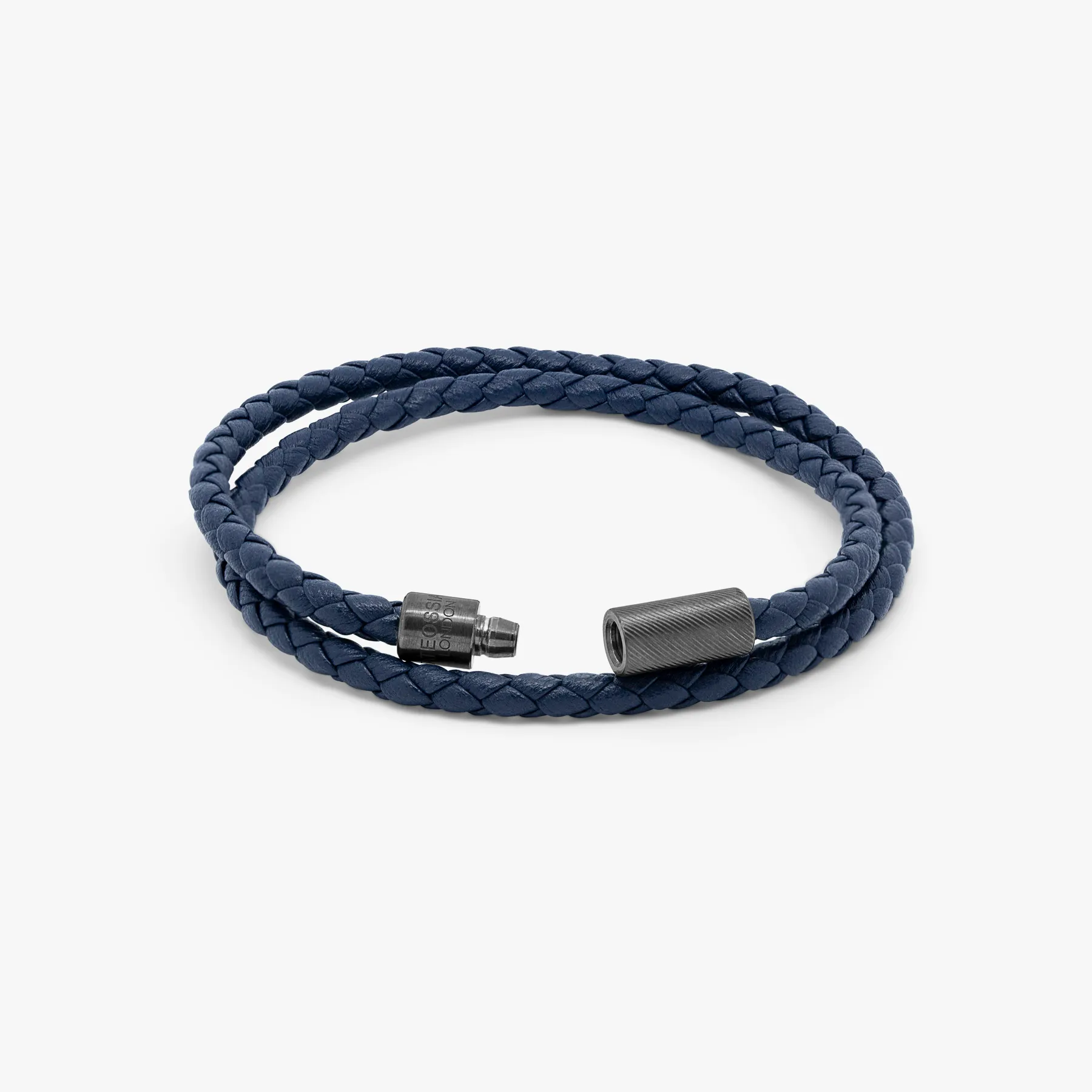 Pop Rigato Double Wrap Leather Bracelet In Navy With Black Ruthenium Silver
