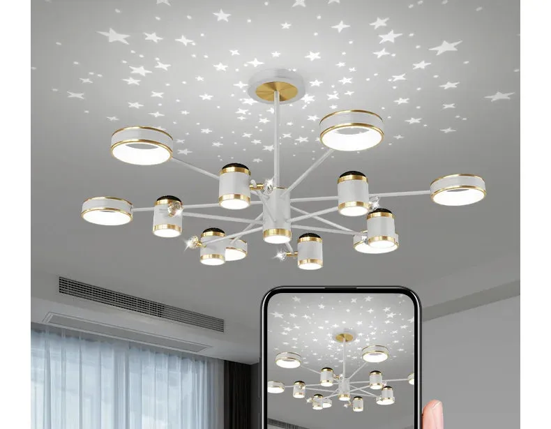 QIYI Starry Projection Modern LED Chandelier Remote Ceiling Pendant Light