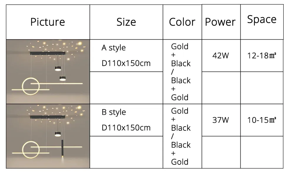 QIYI Yume Black / Gold Nordic Style LED pendant lights hanging lamps with Stars Projector