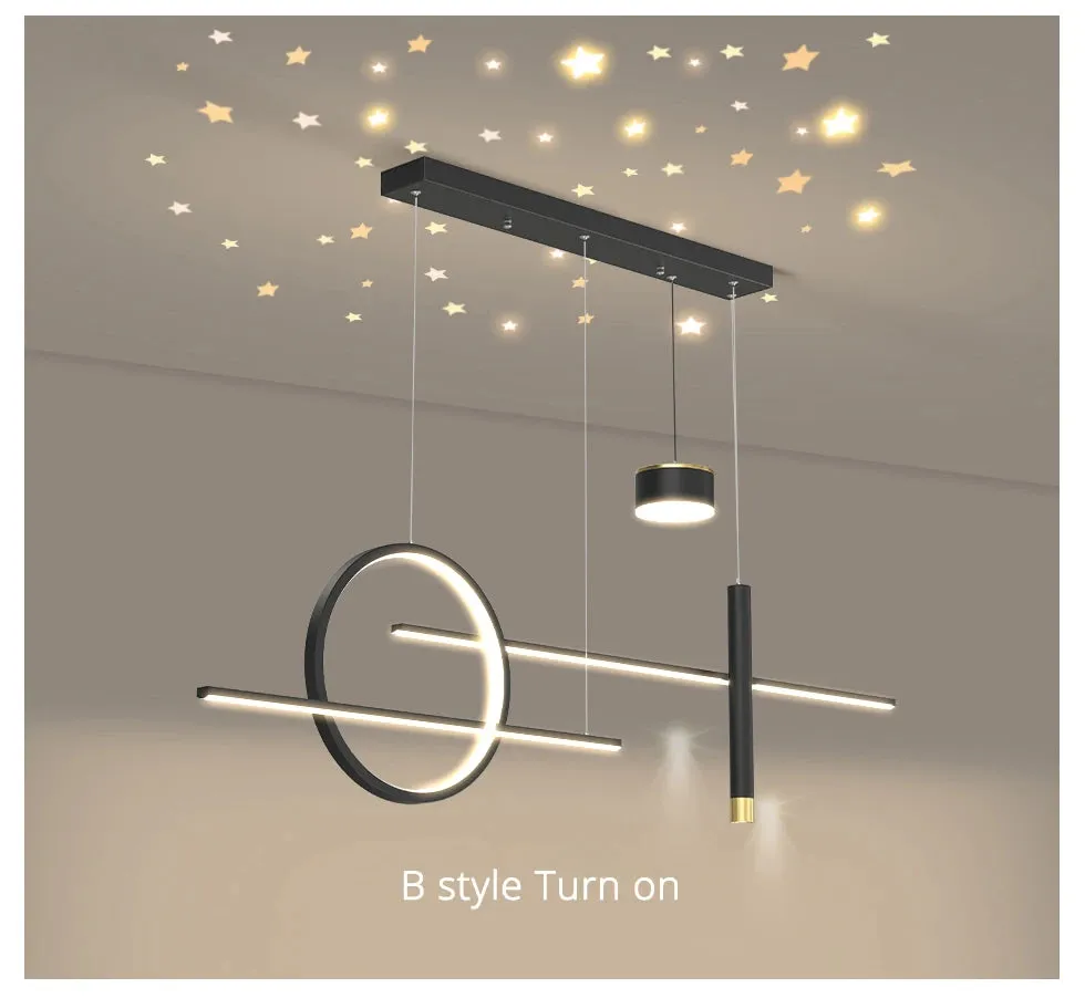 QIYI Yume Black / Gold Nordic Style LED pendant lights hanging lamps with Stars Projector