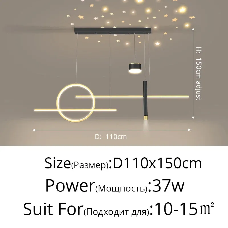 QIYI Yume Black / Gold Nordic Style LED pendant lights hanging lamps with Stars Projector