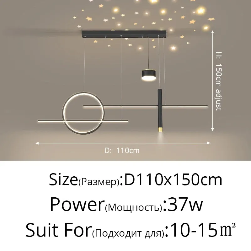QIYI Yume Black / Gold Nordic Style LED pendant lights hanging lamps with Stars Projector