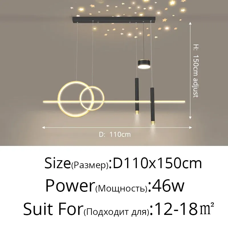 QIYI Yume Black / Gold Nordic Style LED pendant lights hanging lamps with Stars Projector