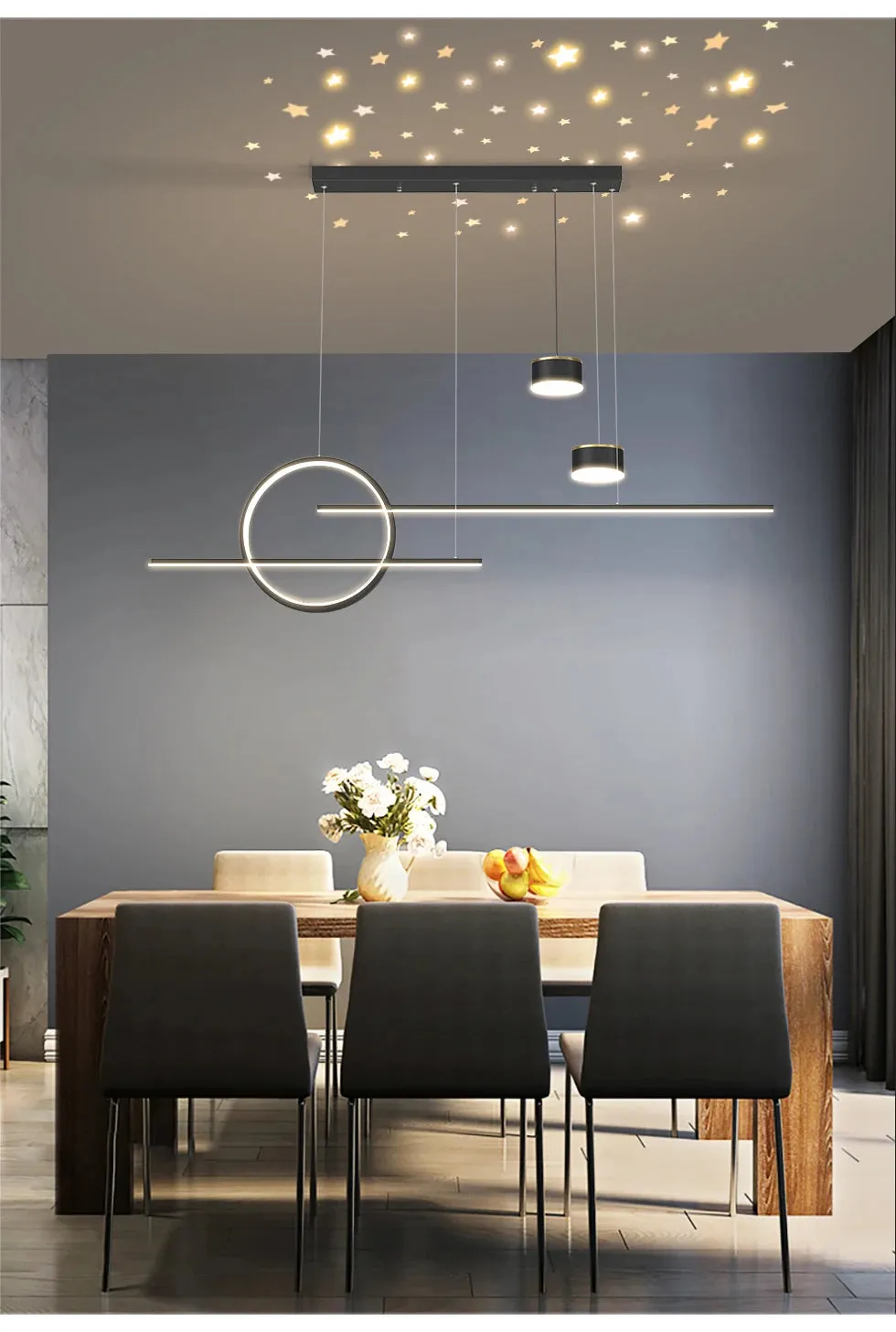 QIYI Yume Black / Gold Nordic Style LED pendant lights hanging lamps with Stars Projector