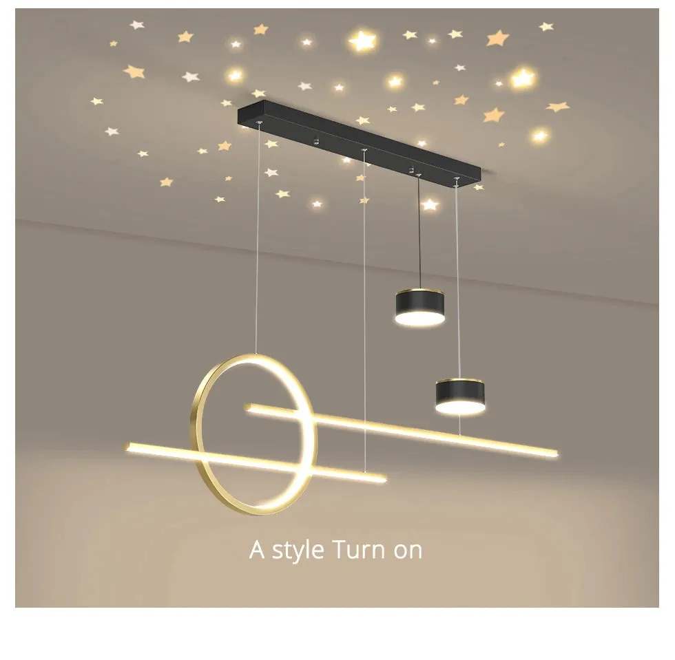QIYI Yume Black / Gold Nordic Style LED pendant lights hanging lamps with Stars Projector