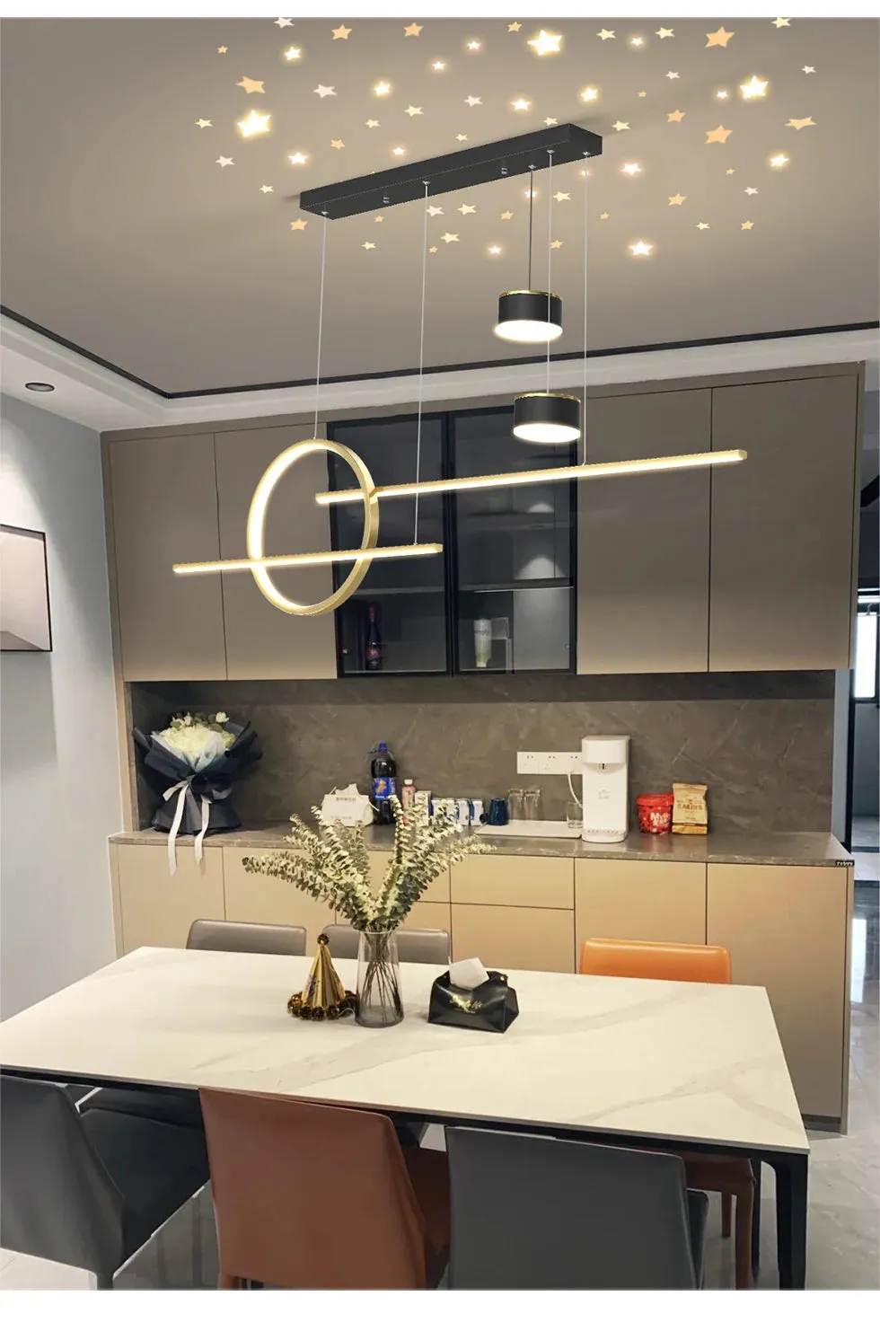 QIYI Yume Black / Gold Nordic Style LED pendant lights hanging lamps with Stars Projector